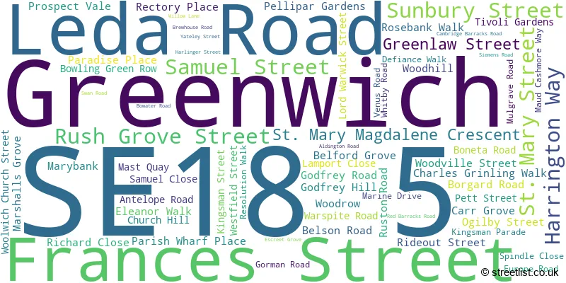A word cloud for the SE18 5 postcode